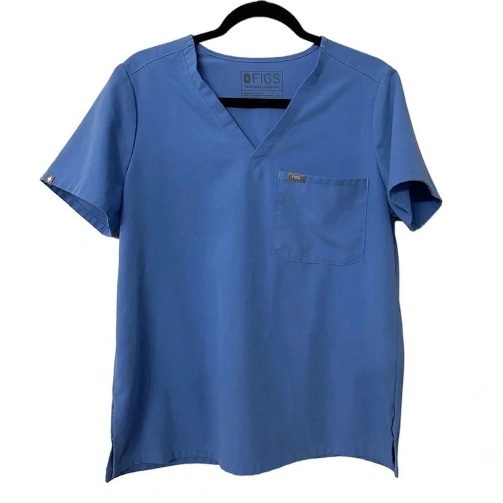 FIGS Technical Collection Catarina One Pocket V-Neck Scrub Top Blue Size M GUC